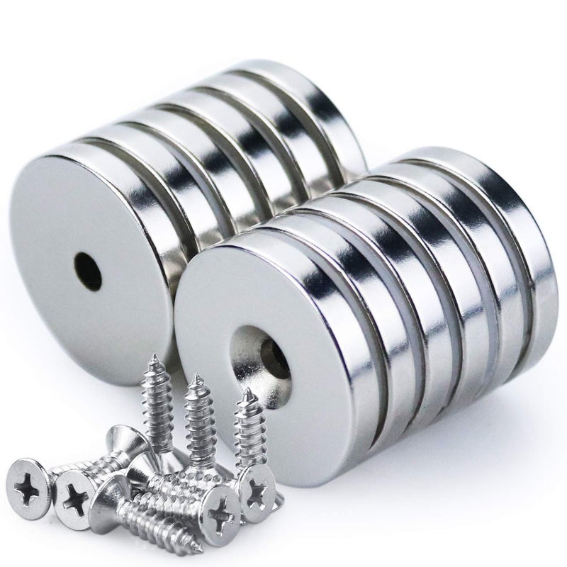 MIKEDE 12 Pack Neodymium Disc Countersunk Hole Magnets, 1.26 inch D x 0.2 inch H Strong Permanent Rare Earth Magnets with 12 Screws, Silvery - Image 1